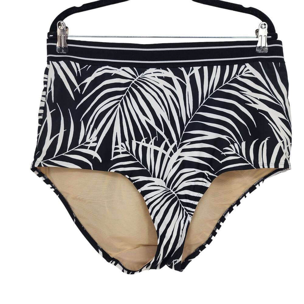Cacique Lane Bryant High Waisted Palm Black and White Swim Bottoms Size 22